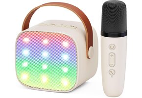 Karaoke Machine Beige Mini met Microfoon & Stemvervormer (32% Korting)