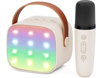 Ankuka Mini Karaoke Machine voor Kinderen en Volwassenen, Beige, met Microfoon en Stemvervormer