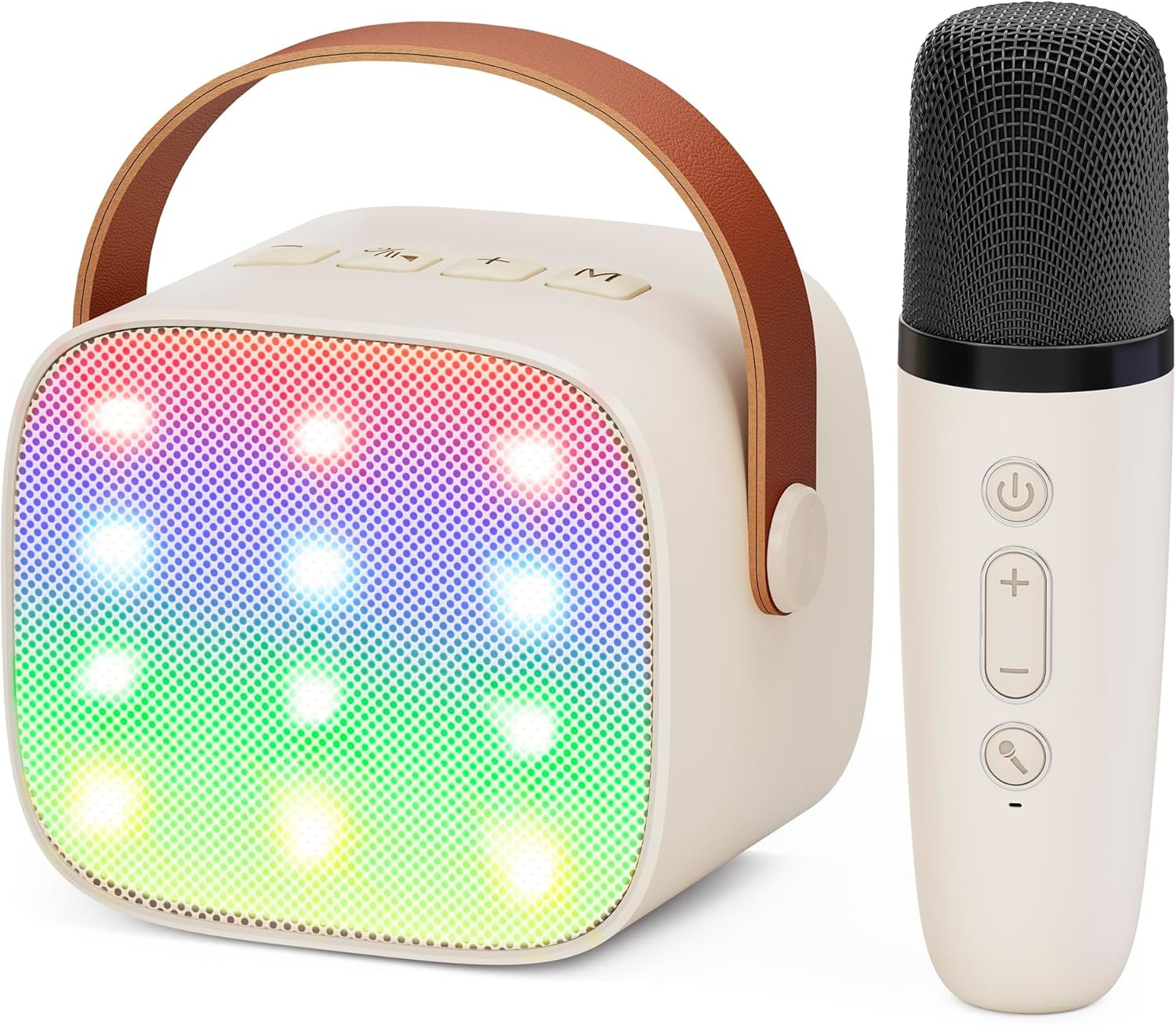 Ankuka Mini Karaoke Machine voor Kinderen en Volwassenen, Beige, met Microfoon en Stemvervormer