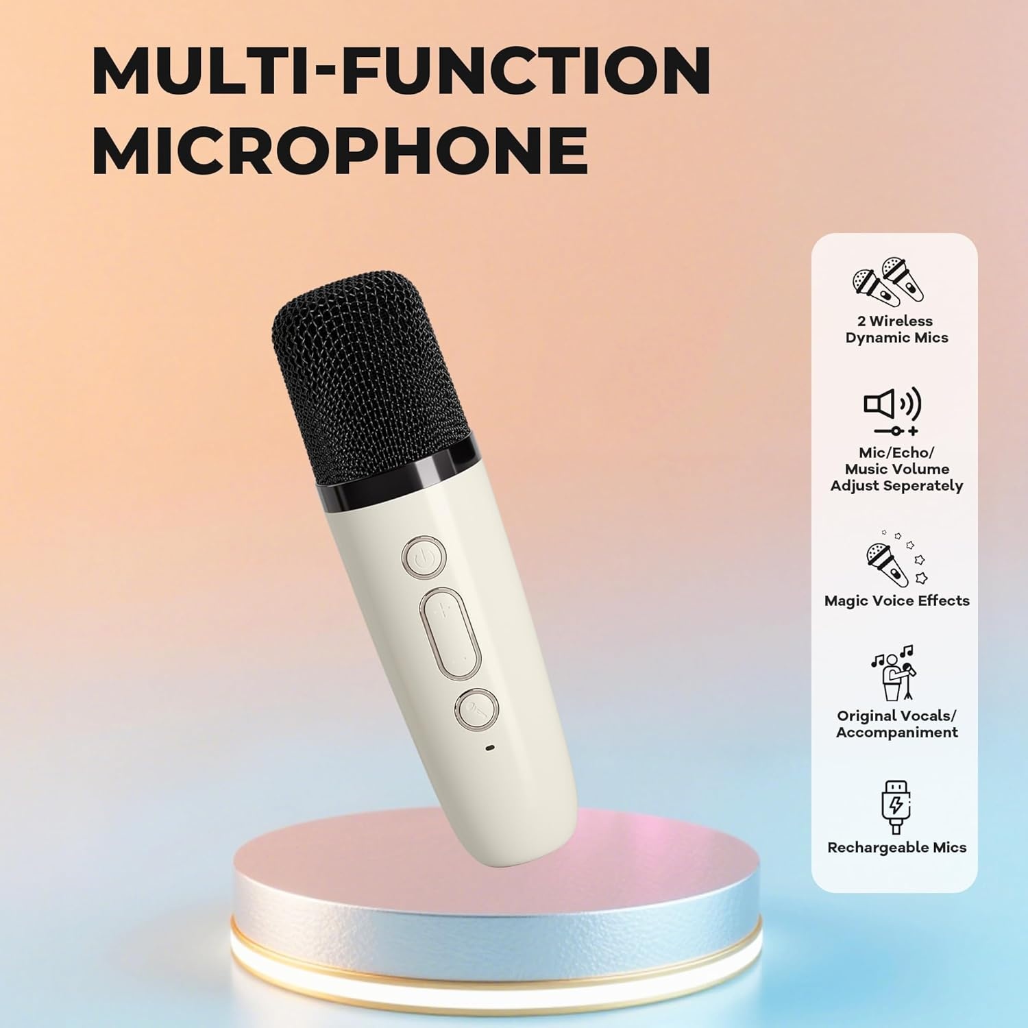 Ankuka Mini Karaoke Machine voor Kinderen en Volwassenen, Beige, met Microfoon en Stemvervormer