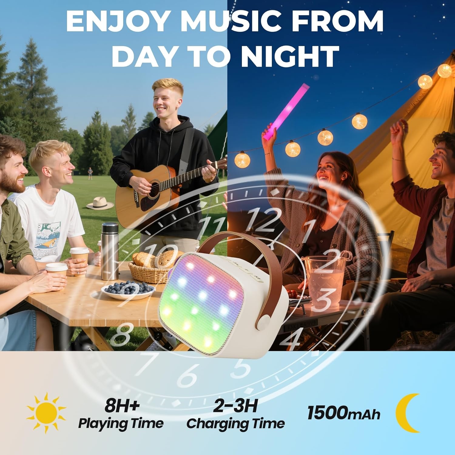 Ankuka Mini Karaoke Machine voor Kinderen en Volwassenen, Beige, met Microfoon en Stemvervormer