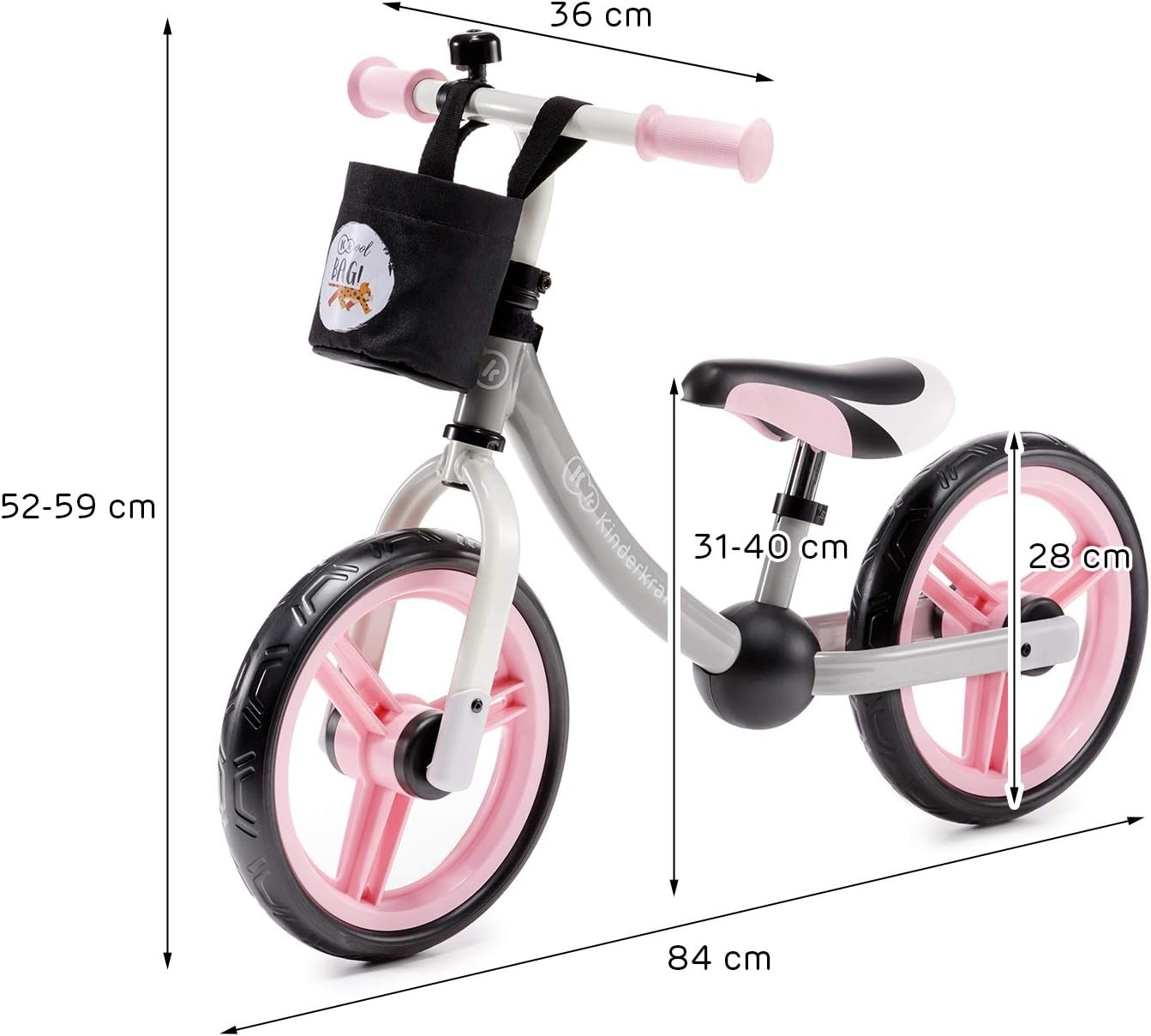 Kinderkraft 2Way Next Loopfiets Roze | 12 inch Wielen | 80 cm vanaf