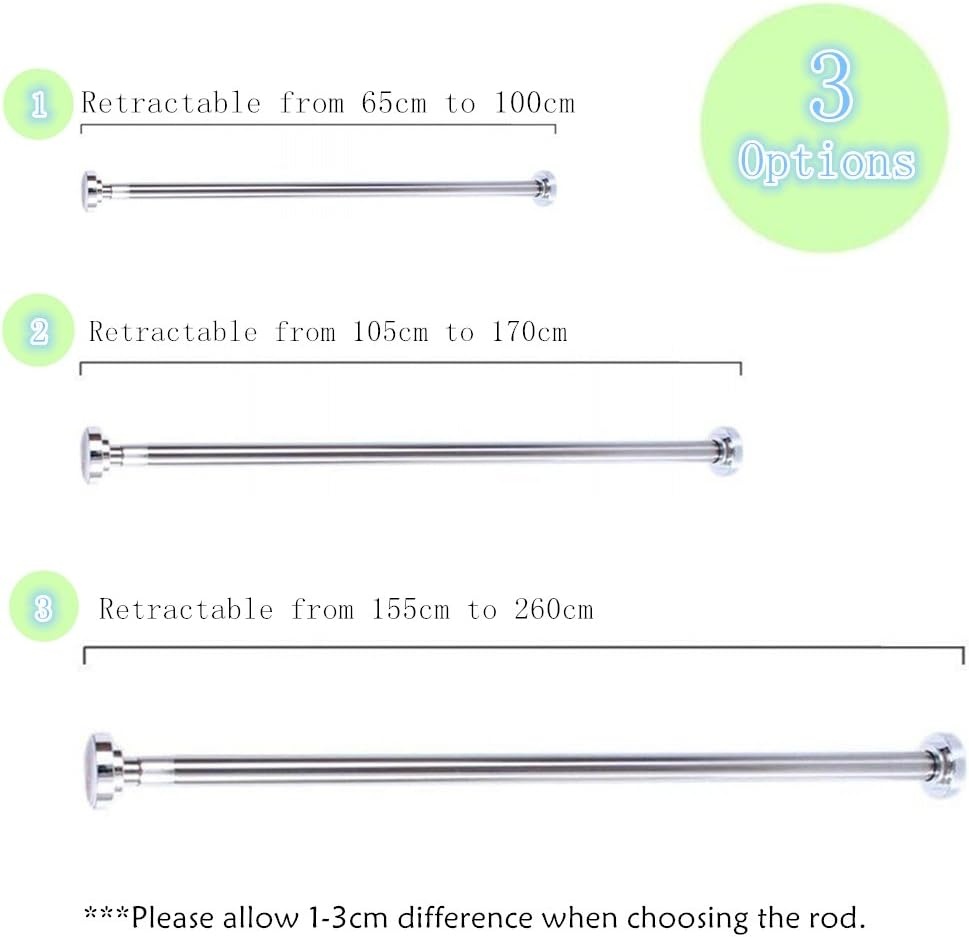 Telescopische Douchegordijnstang RVS 105-170cm Zilver