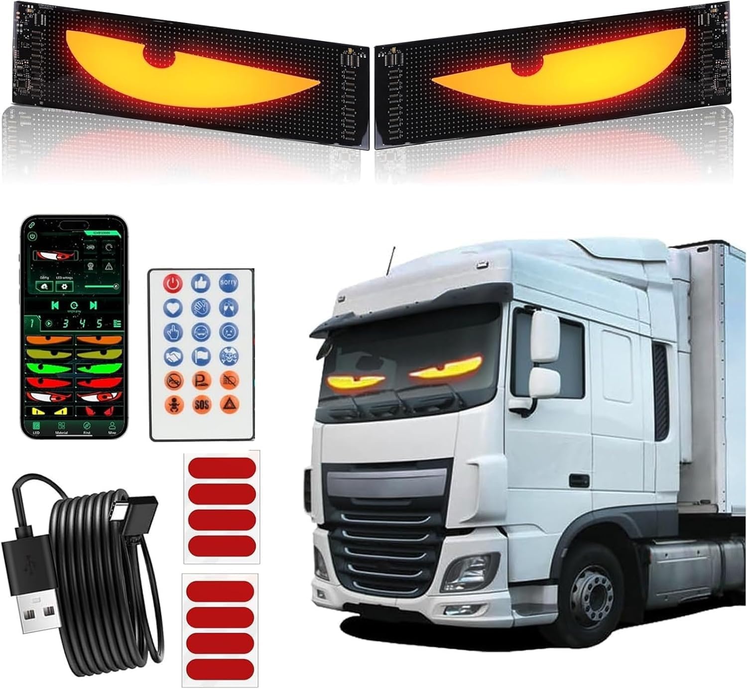 Duivelsaugenlicht, 2 stuks, duivelsogen, led-programmeerbare ooglichtborden, dynamisch flexibel led-display, auto met app-besturing en afstandsbediening, voor auto, vrachtwagen, 10 x 35 cm