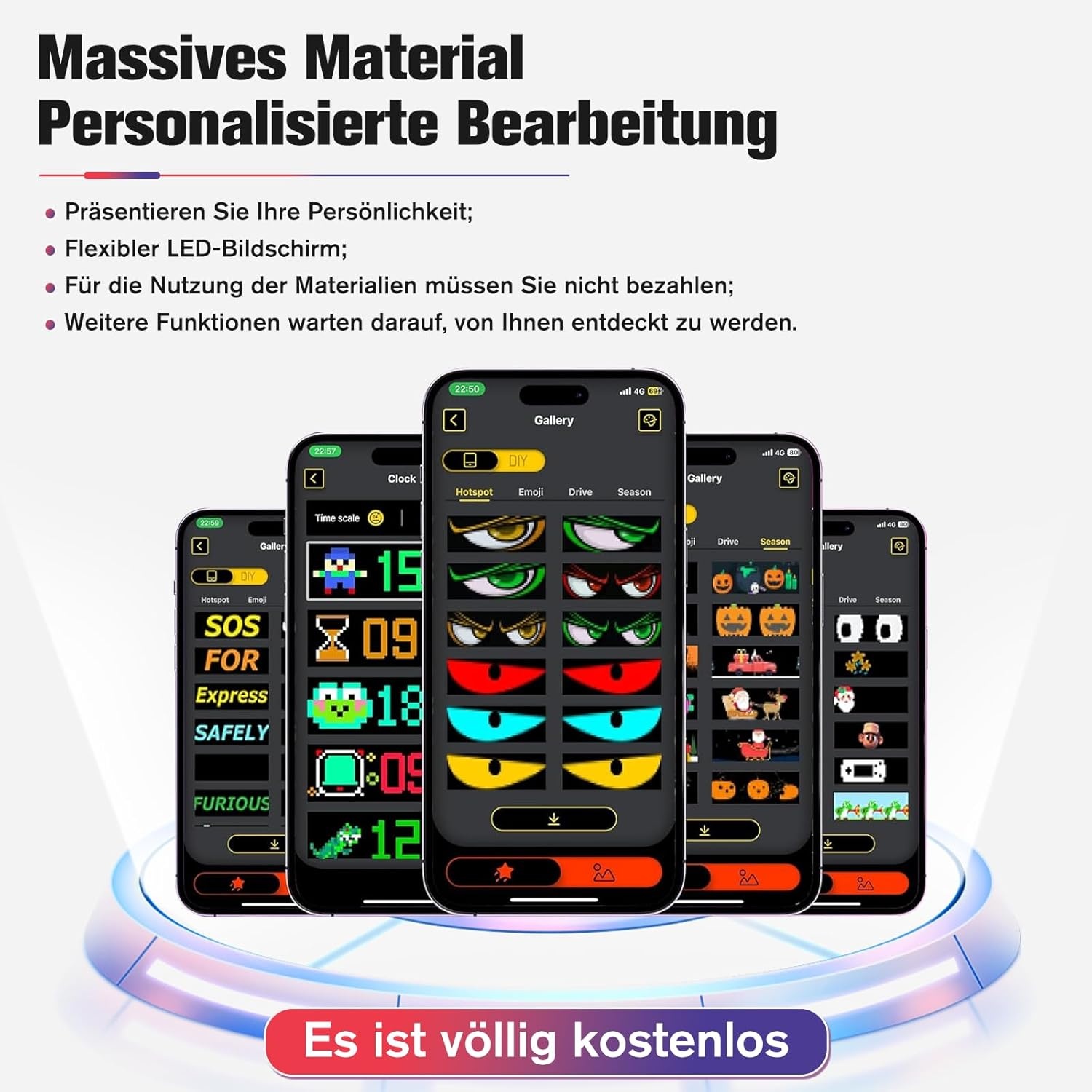 Duivelsaugenlicht, 2 stuks, duivelsogen, led-programmeerbare ooglichtborden, dynamisch flexibel led-display, auto met app-besturing en afstandsbediening, voor auto, vrachtwagen, 10 x 35 cm