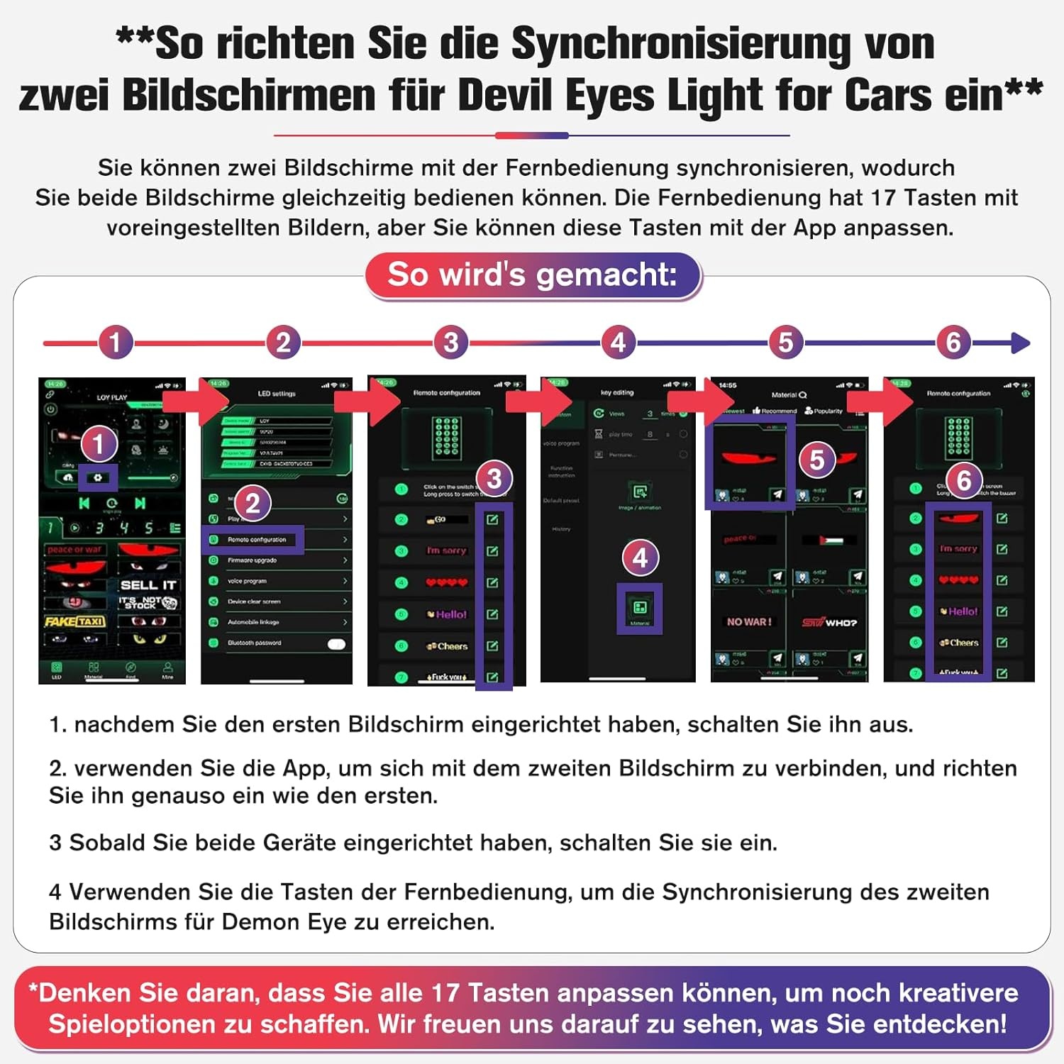 Duivelsaugenlicht, 2 stuks, duivelsogen, led-programmeerbare ooglichtborden, dynamisch flexibel led-display, auto met app-besturing en afstandsbediening, voor auto, vrachtwagen, 10 x 35 cm