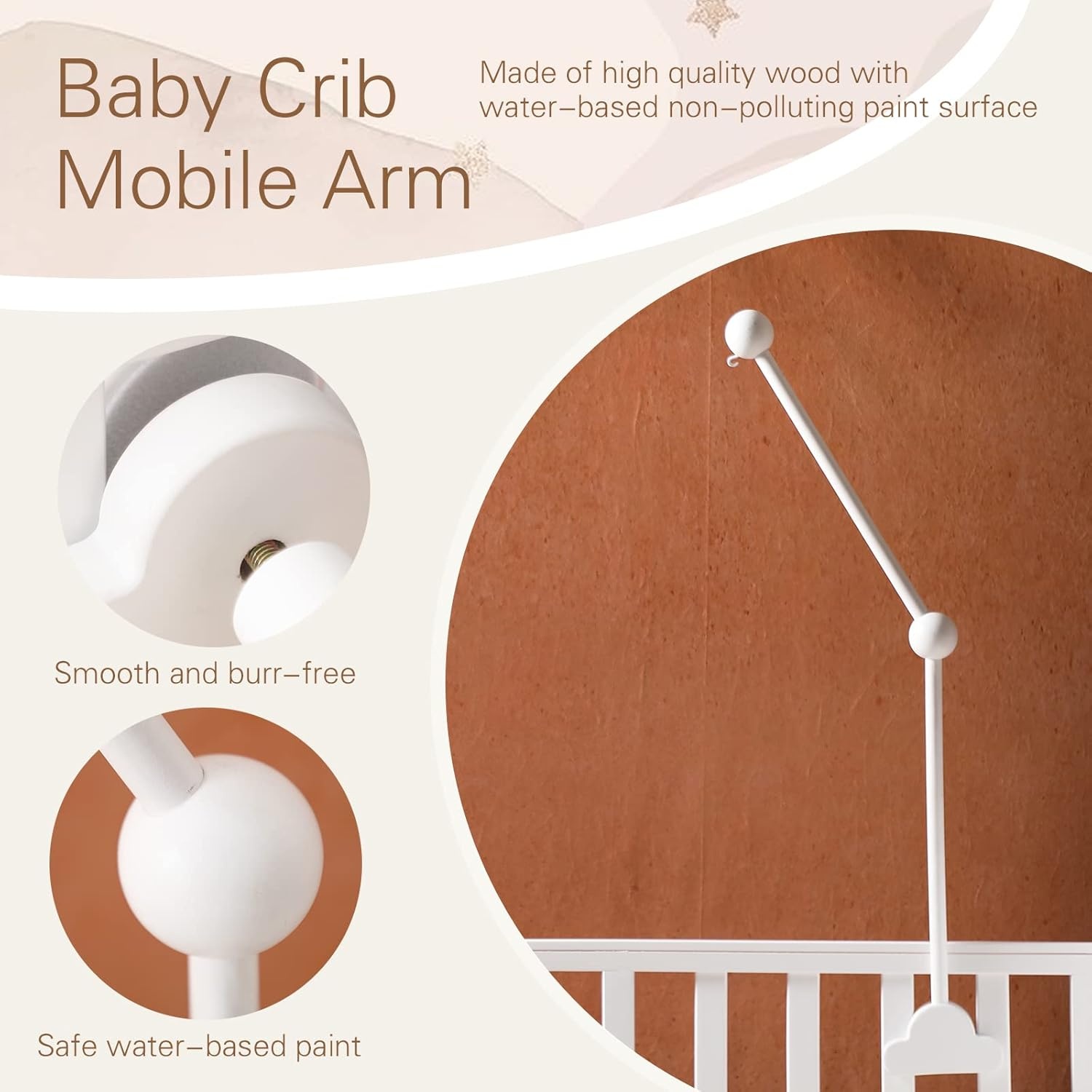 Promise Babe Baby Mobiel Houder Hout Witte Wolken Ontwerp Voor Babybedje Kinderkamer Luiertafel box DIY Baby Mobiel Houder Frame Stang Voor Opknoping Muziekdoos Windgong Bed Bel