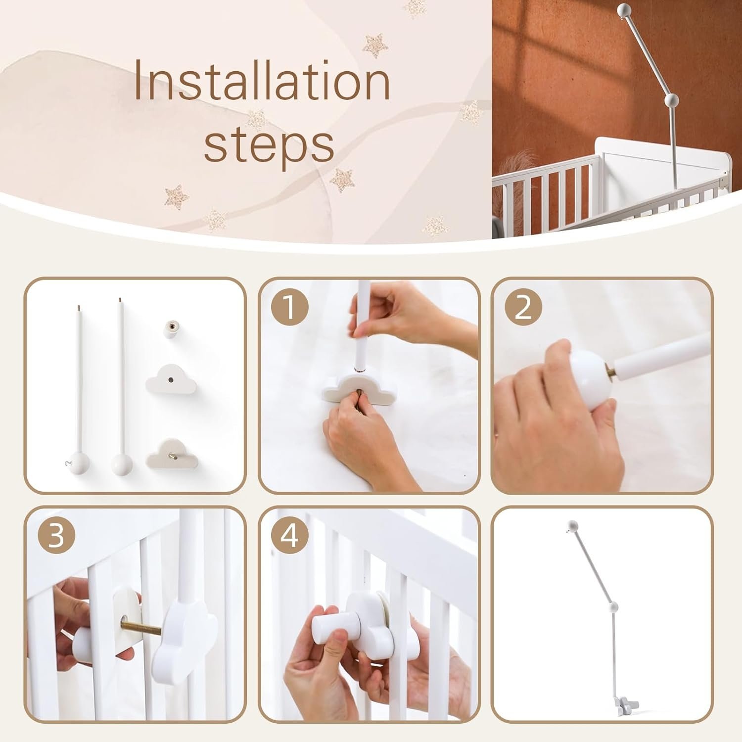Promise Babe Baby Mobiel Houder Hout Witte Wolken Ontwerp Voor Babybedje Kinderkamer Luiertafel box DIY Baby Mobiel Houder Frame Stang Voor Opknoping Muziekdoos Windgong Bed Bel