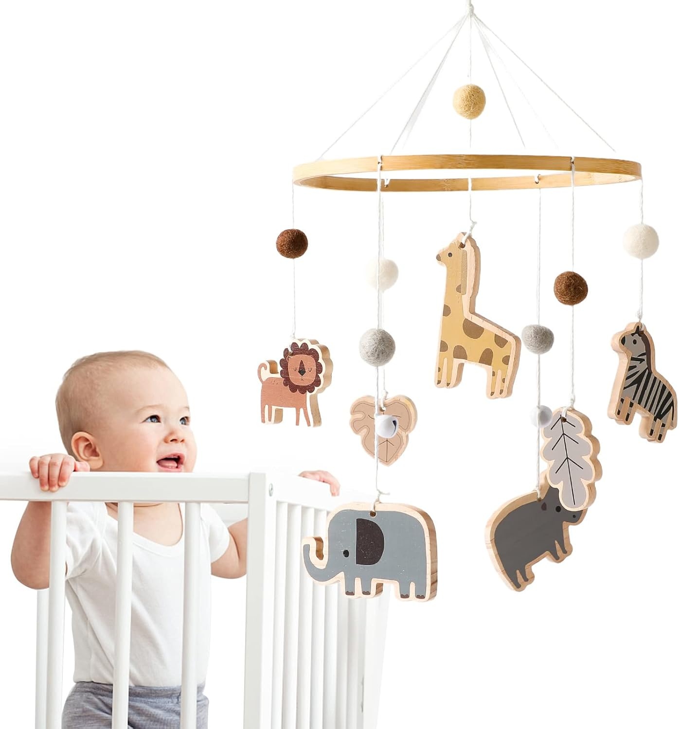 Promise Babe Baby Mobiel Houder Hout Witte Wolken Ontwerp Voor Babybedje Kinderkamer Luiertafel box DIY Baby Mobiel Houder Frame Stang Voor Opknoping Muziekdoos Windgong Bed Bel