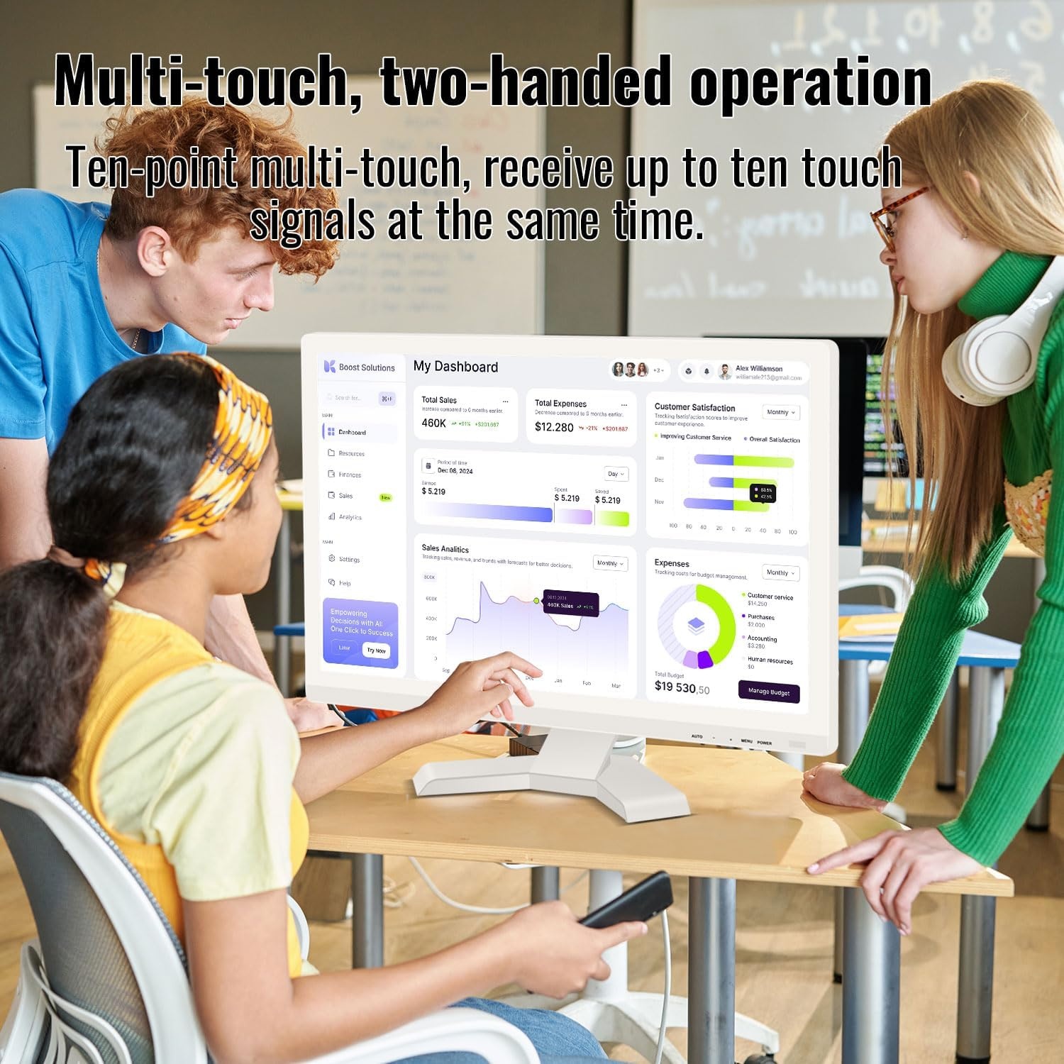 21,5-inch Touchscreen Monitor Full HD 1920x1080 met 10-punts Multi-Touch, HDMI/VGA/USB, Wit