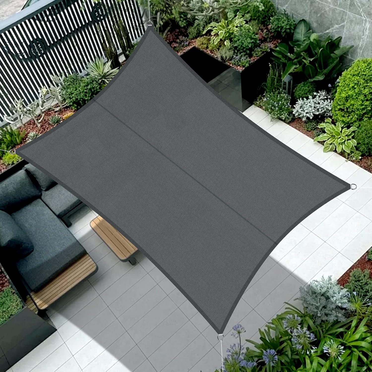 COOL AREA Zonnezeil Zonnescherm Rechthoekig 4x5m Waterdicht PES Wind- en UV-bescherming, Geschikt voor patio, tuin, terras, buiten, Kleur Grijs