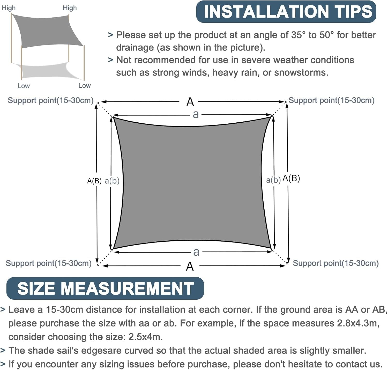 COOL AREA Zonnezeil Zonnescherm Rechthoekig 4x5m Waterdicht PES Wind- en UV-bescherming, Geschikt voor patio, tuin, terras, buiten, Kleur Grijs