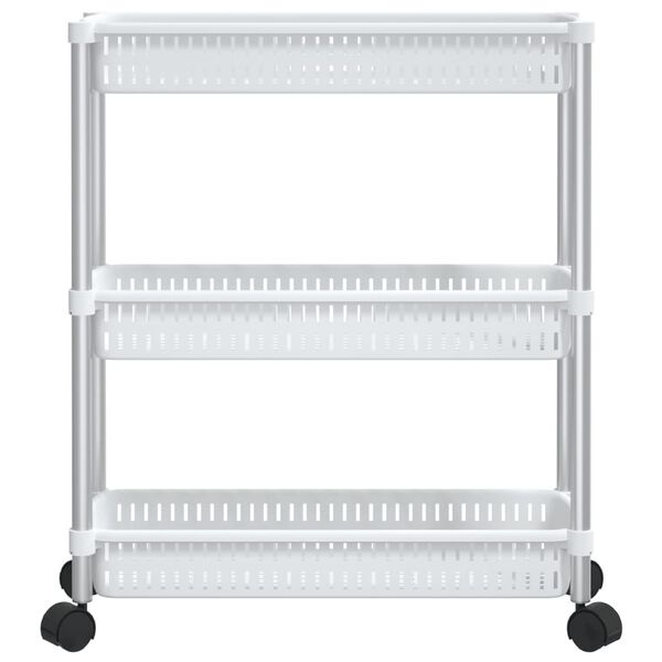 vidaXL Opbergtrolley 3 laags aluminium zilverkleurig en wit