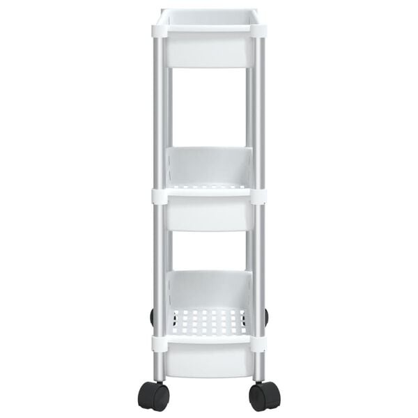 vidaXL Opbergtrolley 3 laags aluminium zilverkleurig en wit