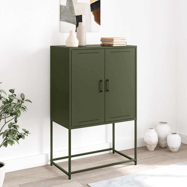 vidaXL Hoge kast 68,5x38,5x107 cm staal olijfgroen