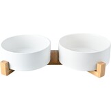 SPUNKYJUNKY Hondenbak Keramisch Dubbel Hondenvoerbak met Bamboe Standaard voor Katten en Honden (400ml, 1-Groen)