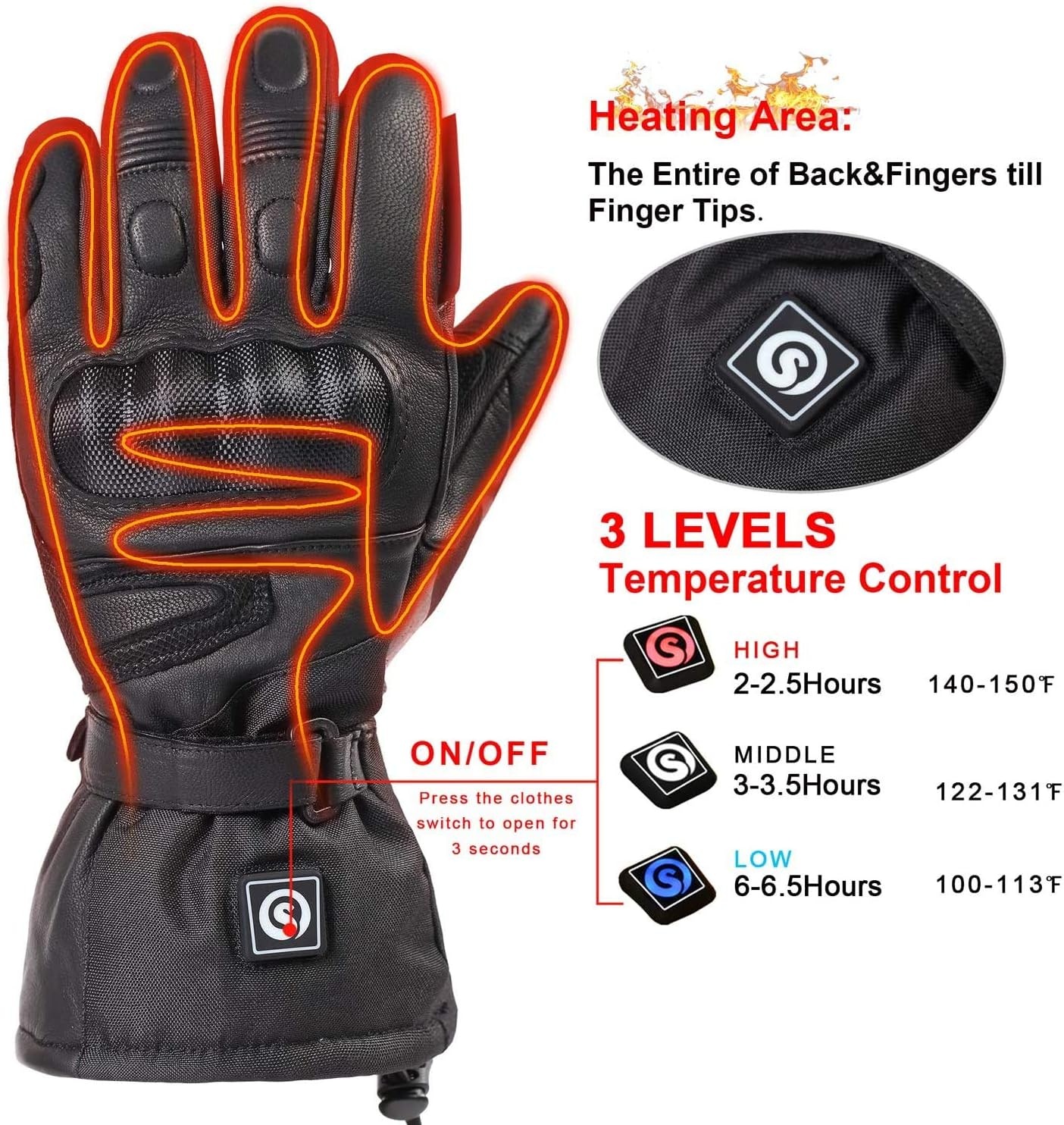 DAY WOLF Verwarmde Motorhandschoenen IPX66 Waterdicht Touchscreen 7.4 V 2200 MAH Elektrische Oplaadbare Batterij voor Winter Fietsen Skiën Fietsen Jacht Vissen Mannen Vrouwen (XXXL)