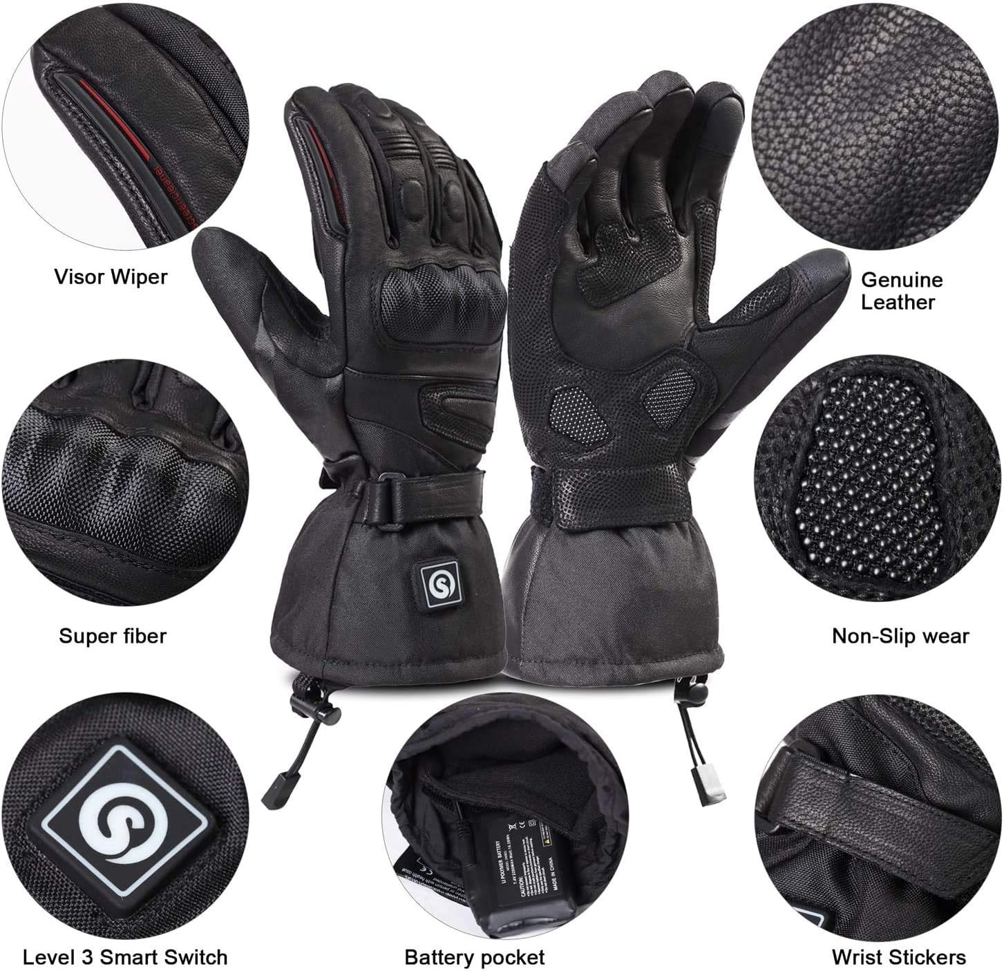 DAY WOLF Verwarmde Motorhandschoenen IPX66 Waterdicht Touchscreen 7.4 V 2200 MAH Elektrische Oplaadbare Batterij voor Winter Fietsen Skiën Fietsen Jacht Vissen Mannen Vrouwen (XXXL)