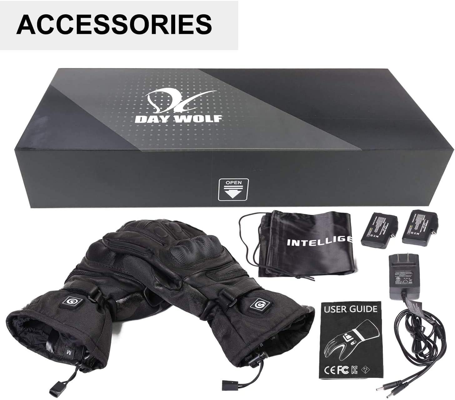 DAY WOLF Verwarmde Motorhandschoenen IPX66 Waterdicht Touchscreen 7.4 V 2200 MAH Elektrische Oplaadbare Batterij voor Winter Fietsen Skiën Fietsen Jacht Vissen Mannen Vrouwen (XXXL)