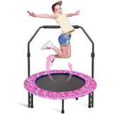 Trampoline voor kinderen, diameter 91 cm, mini-fitnesstrampoline met schuimrubberen handgreep en veiligheidsvulling, kleine opvouwbare trampoline voor binnen en buiten, tuintrampoline voor jongens en