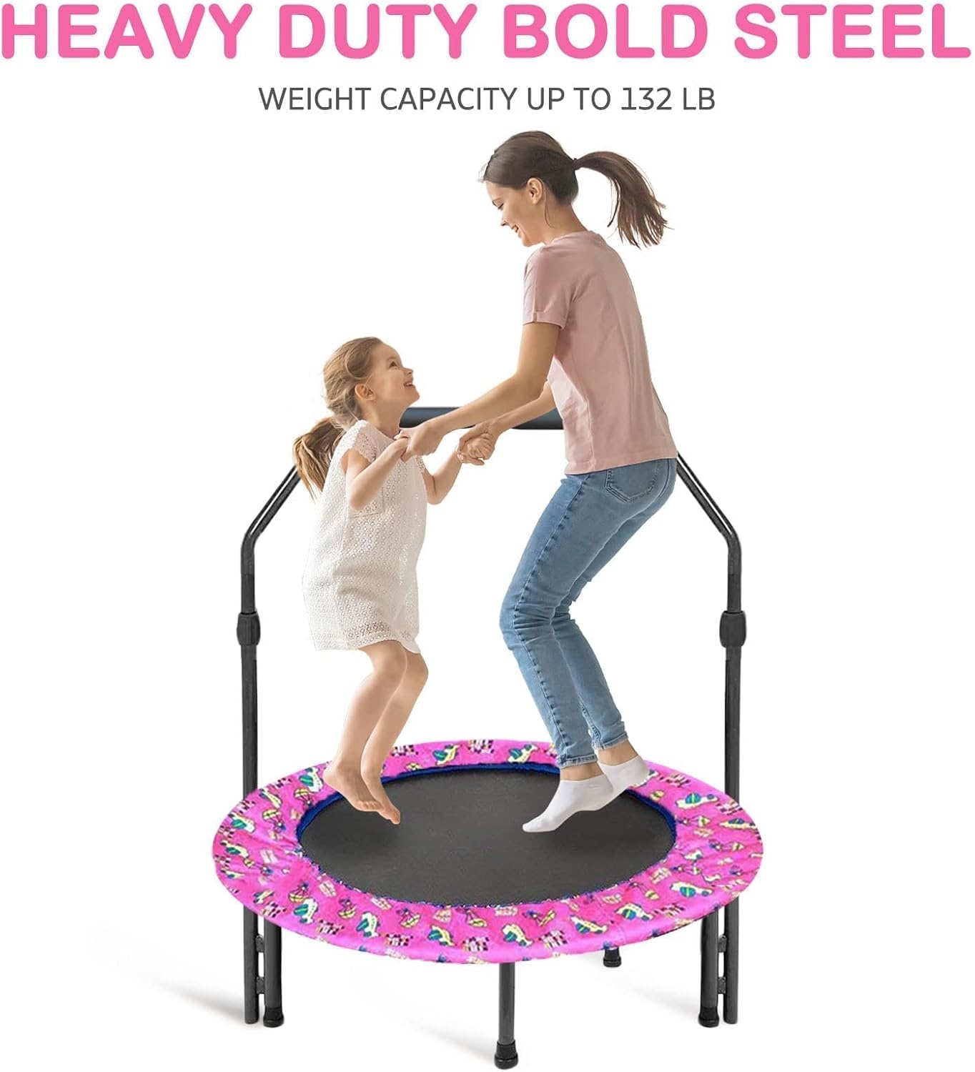 Trampoline voor kinderen, diameter 91 cm, mini-fitnesstrampoline met schuimrubberen handgreep en veiligheidsvulling, kleine opvouwbare trampoline voor binnen en buiten, tuintrampoline voor jongens en