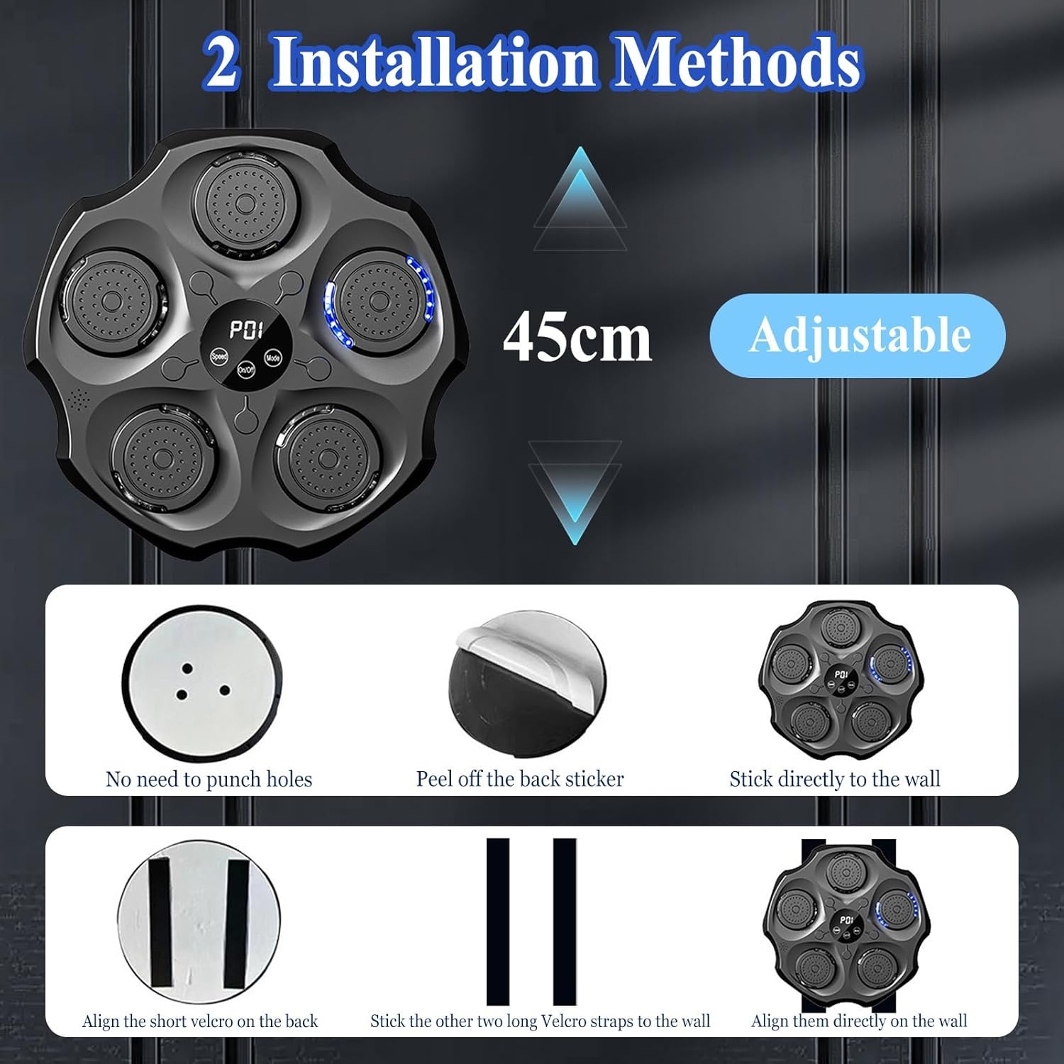 HAMON Smart Music Boxing Machine, led-muziekboksmachine met bokshandschoenen, bluetooth, intelligente elektronische wandmontage, muziek, boksen, trainingsapparaat, boksmachine, muur, voor kinderen en