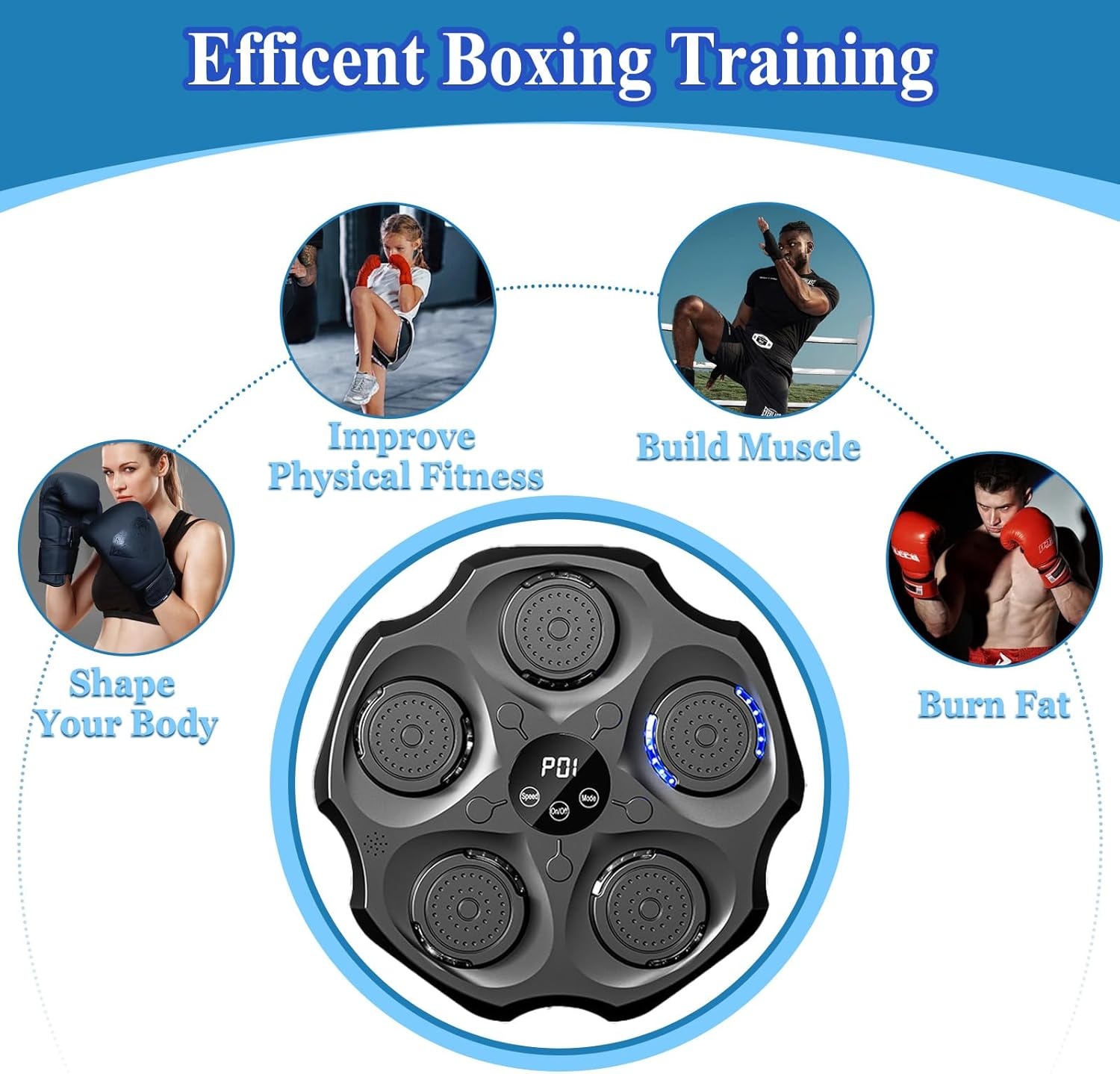 HAMON Smart Music Boxing Machine, led-muziekboksmachine met bokshandschoenen, bluetooth, intelligente elektronische wandmontage, muziek, boksen, trainingsapparaat, boksmachine, muur, voor kinderen en