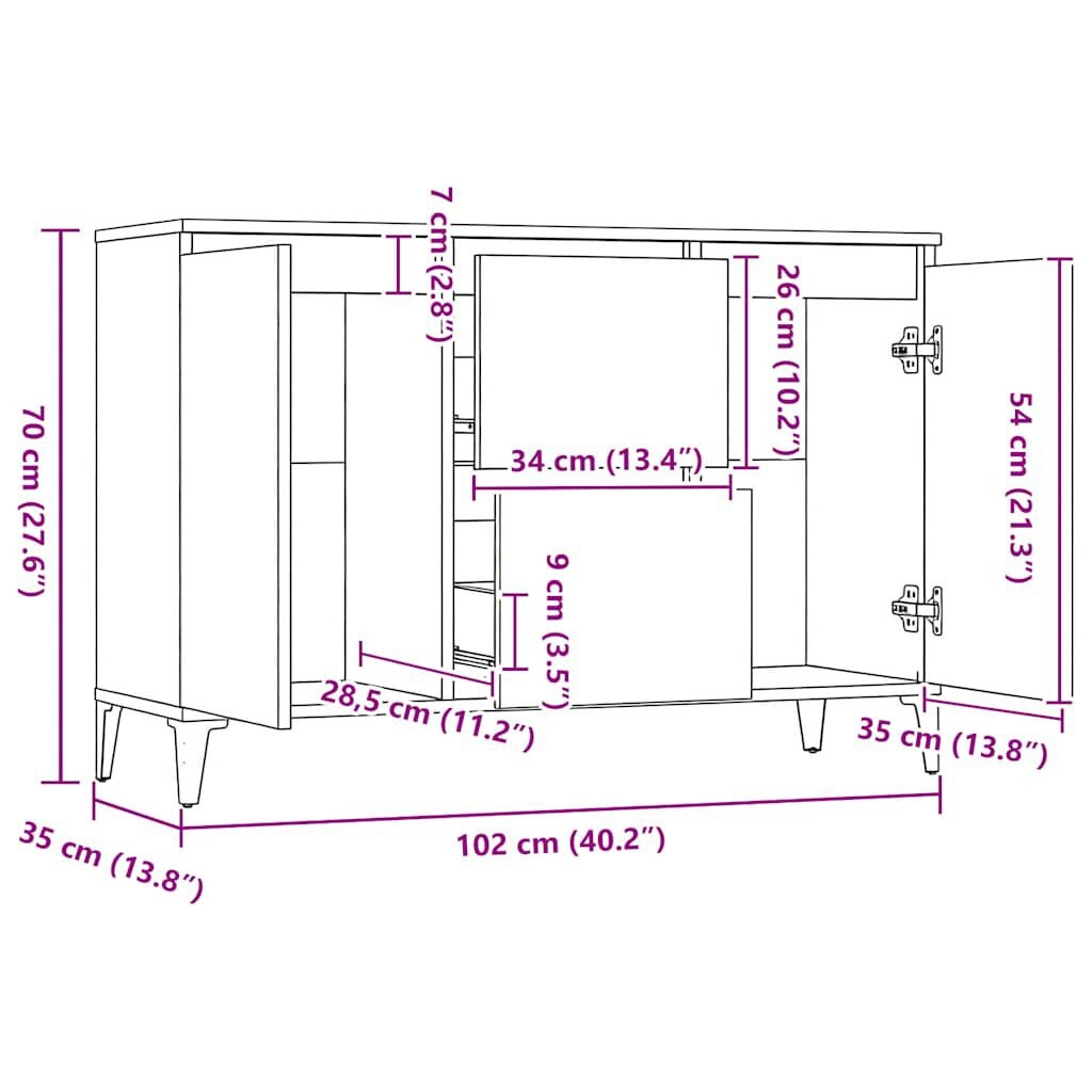 vidaXL Dressoir 104x35x70 cm bewerkt hout zwart