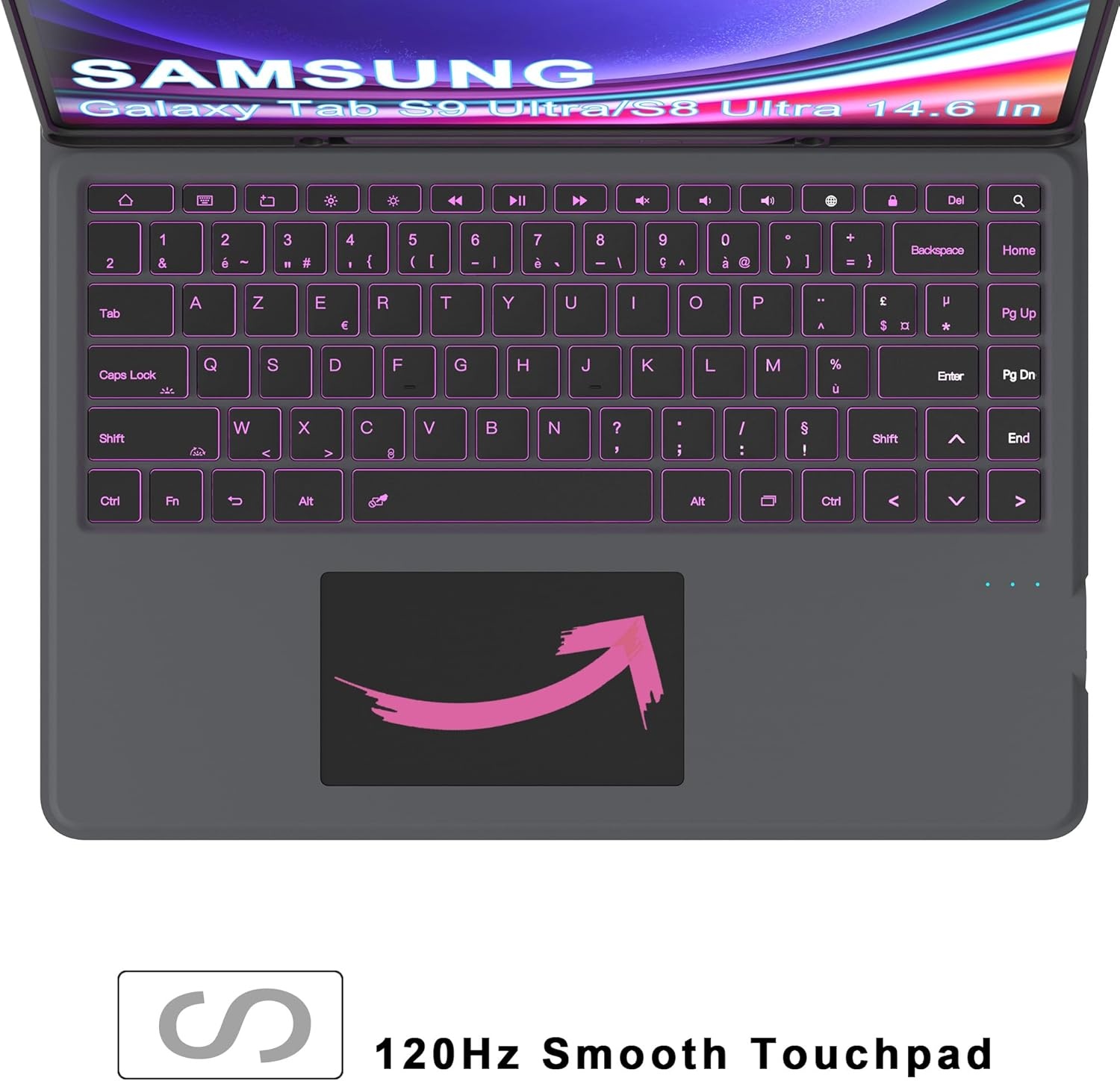 Toetsenbordhoes met Touchpad en Verlicht AZERTY Toetsenbord voor Samsung Galaxy Tab S9/S8 Ultra 14.6 inch