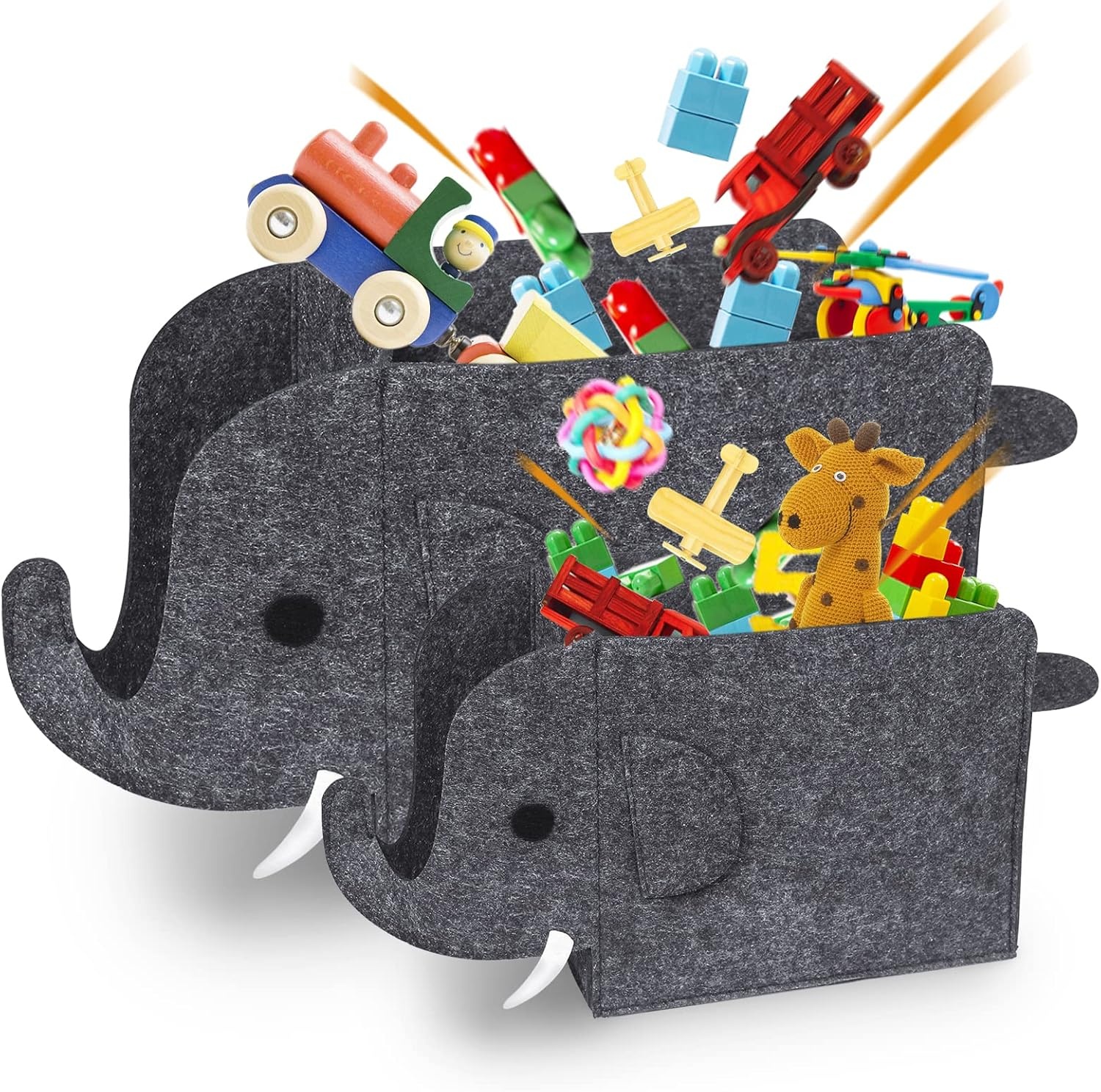 2 stuks opbergdozen voor kinderen, vilten opvouwbare speelgoedkist, organizer, mand in olifantenvorm, opbergdozen voor kinderkamer, opbergdozen van stof, wasmand voor thuis