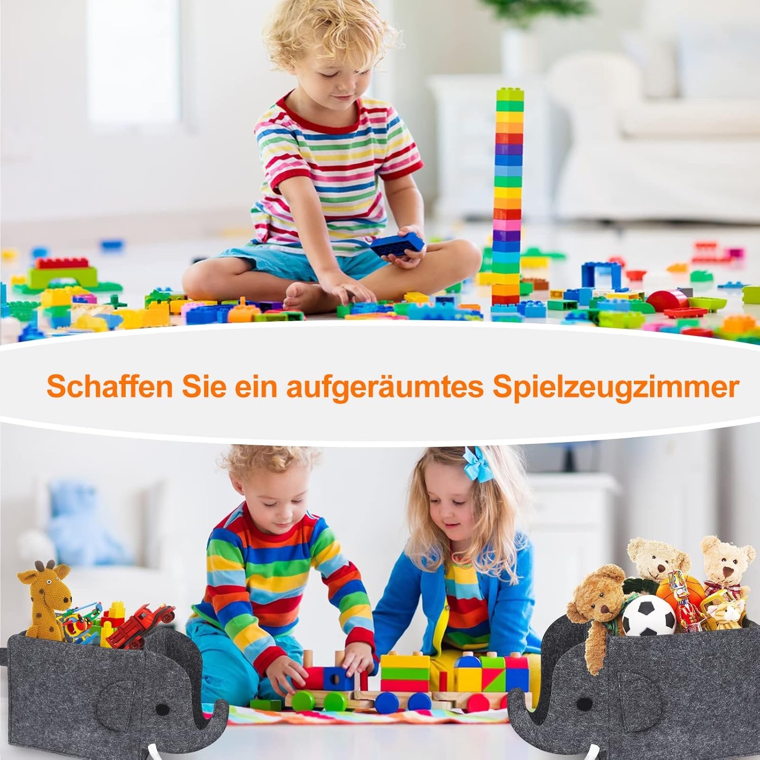 2 stuks opbergdozen voor kinderen, vilten opvouwbare speelgoedkist, organizer, mand in olifantenvorm, opbergdozen voor kinderkamer, opbergdozen van stof, wasmand voor thuis