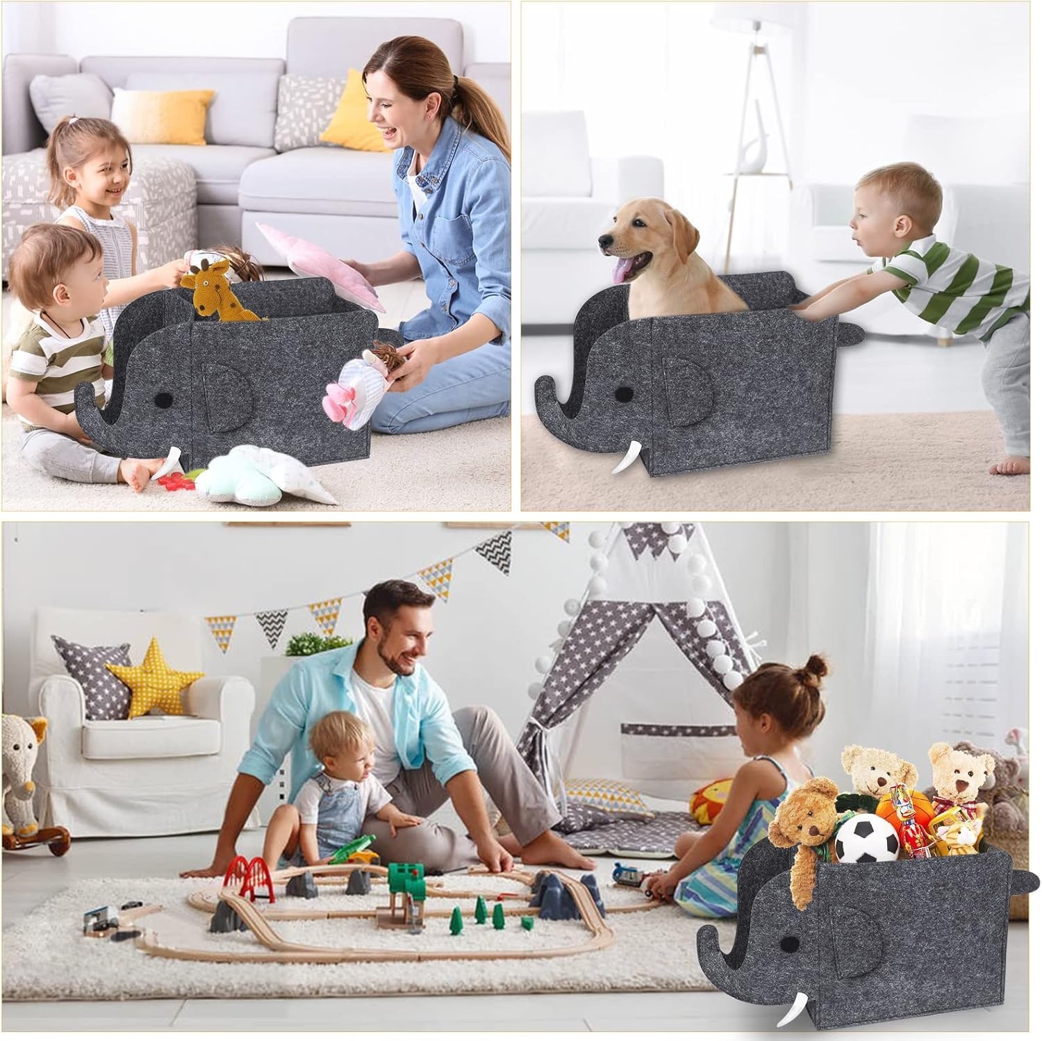 2 stuks opbergdozen voor kinderen, vilten opvouwbare speelgoedkist, organizer, mand in olifantenvorm, opbergdozen voor kinderkamer, opbergdozen van stof, wasmand voor thuis