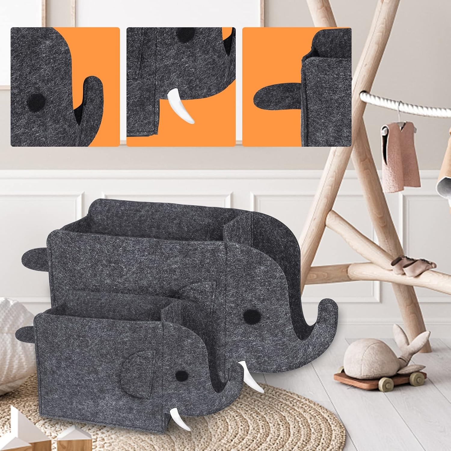 2 stuks opbergdozen voor kinderen, vilten opvouwbare speelgoedkist, organizer, mand in olifantenvorm, opbergdozen voor kinderkamer, opbergdozen van stof, wasmand voor thuis