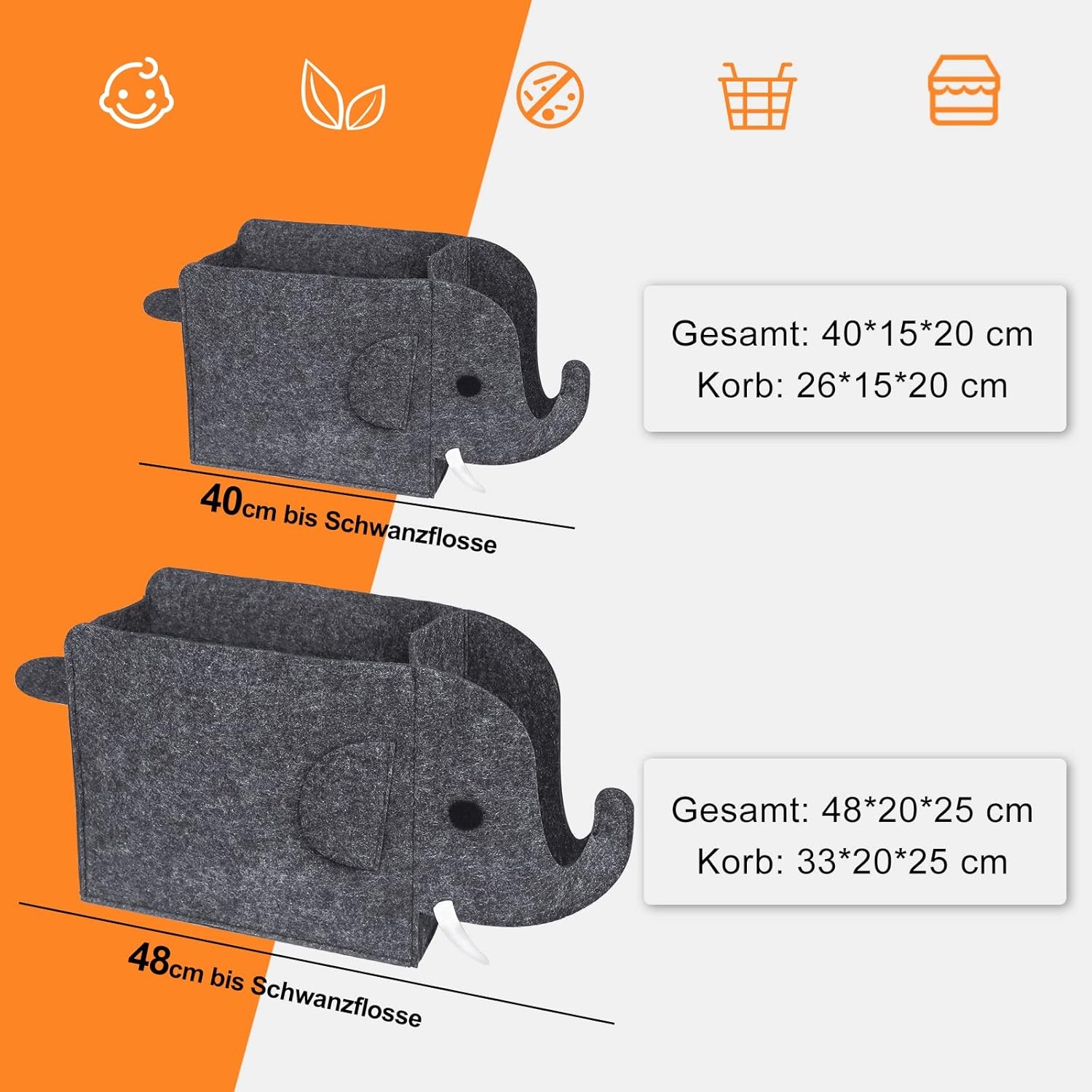2 stuks opbergdozen voor kinderen, vilten opvouwbare speelgoedkist, organizer, mand in olifantenvorm, opbergdozen voor kinderkamer, opbergdozen van stof, wasmand voor thuis