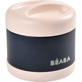 BÉABA, Bewaarbakje voor baby-/kindermaaltijden, Roestvrij staal, Isotherm, Warm/Koud bewaren, dubbelwandig, 100% luchtdicht, 500 ml, Light pink/Night blue