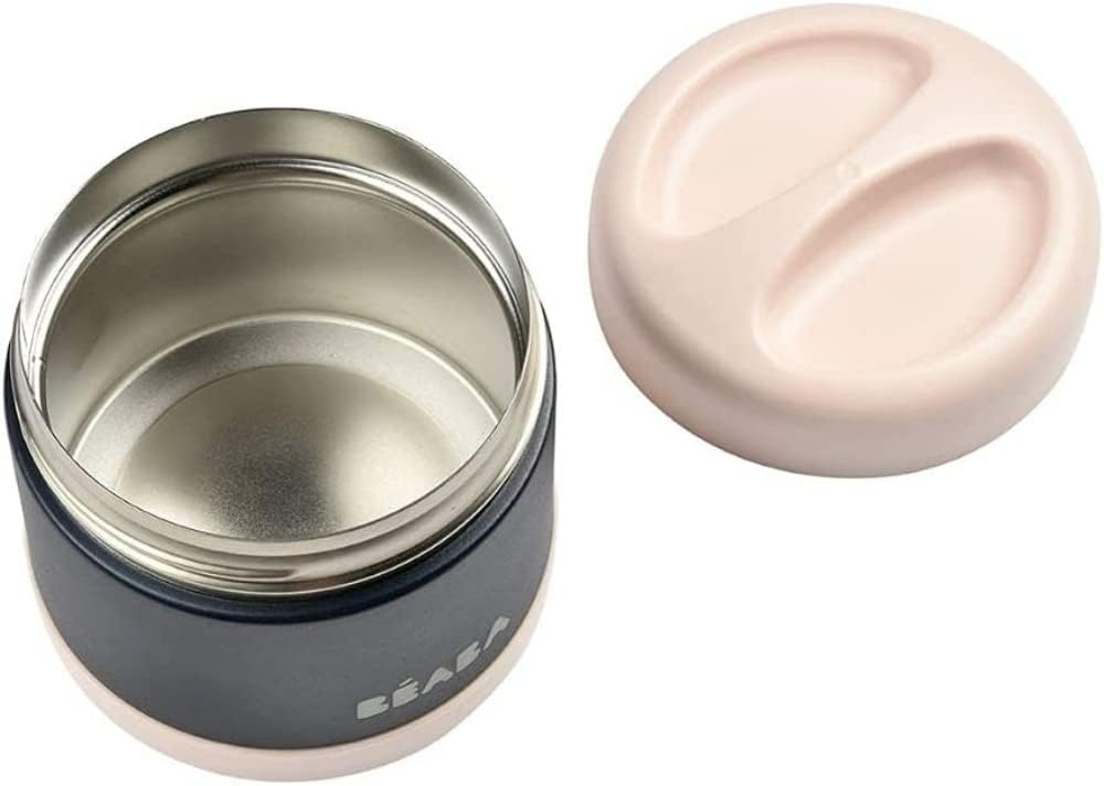 BÉABA, Bewaarbakje voor baby-/kindermaaltijden, Roestvrij staal, Isotherm, Warm/Koud bewaren, dubbelwandig, 100% luchtdicht, 500 ml, Light pink/Night blue