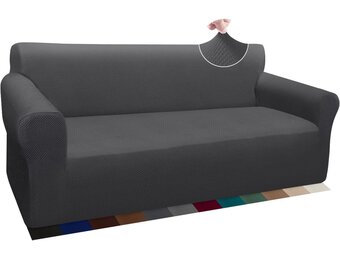 Granbest Dikke bankhoes met stijlvol patroon, bankovertrek voor bank, stretch, elastische jacquard, bankhoes met armleuning, voor woonkamer, anti-slip (3-zits, grijs)