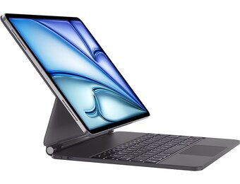 HOU Toetsenbordhoes voor iPad Pro 12,9 inch (6th/5th/4th/3rd) Gen 2022, QWERTZ-lay-out, Click-Anywhere-trackpad, 7 kleuren 3 niveaus instelbaar met achtergrondverlichting, zwevend magnetisch ontwerp,
