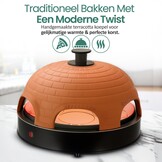 Emerio Pizzarette Origineel - 6 Persoons Pizza Oven - Handgemaakte Terracotta Koepel - 6 Geïsoleerde Bakspatels - RVS Bakplaat - Gourmetstel met Cool touch koepel - PO-115984 1200W