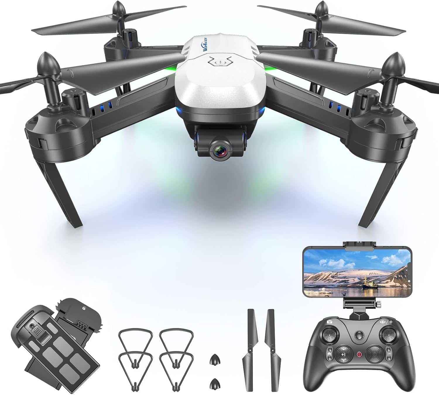 Wipkviey T6 Drone met 1080P HD Camera - Wit, Beginnersvriendelijk, RC Quadrocopter met 2 Accu's, FPV WiFi