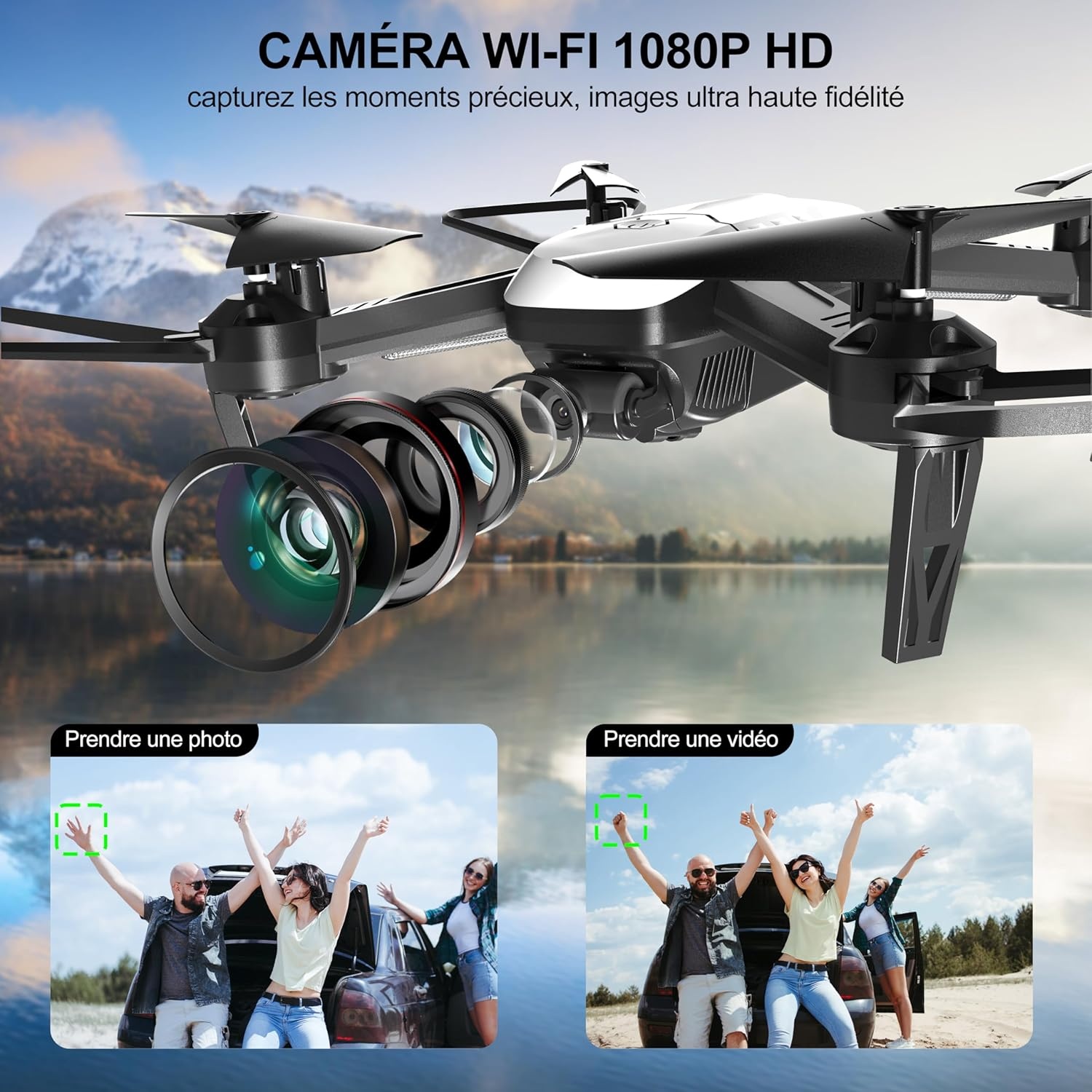 Wipkviey T6 Drone met 1080P HD Camera - Wit, Beginnersvriendelijk, RC Quadrocopter met 2 Accu's, FPV WiFi