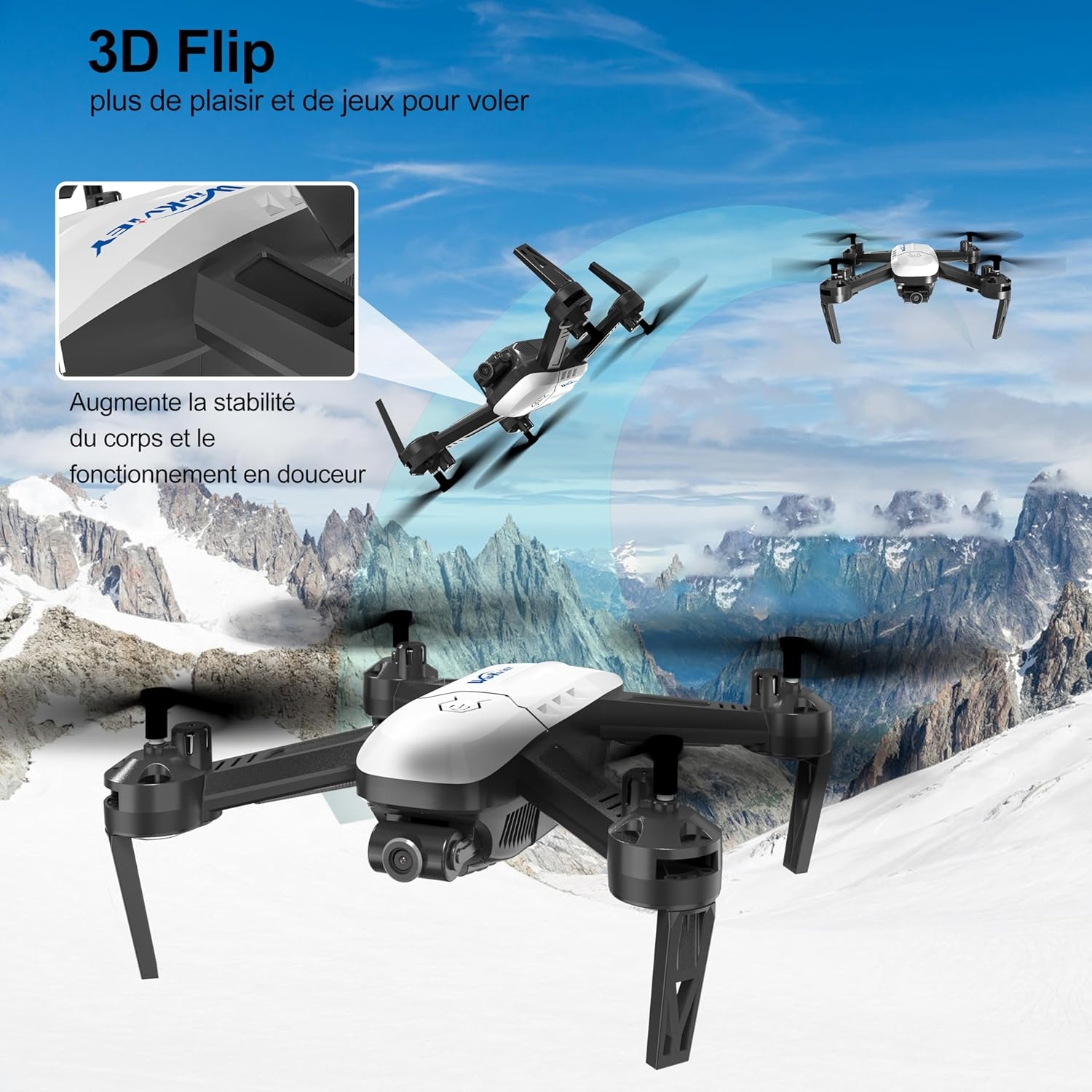 Wipkviey T6 Drone met 1080P HD Camera - Wit, Beginnersvriendelijk, RC Quadrocopter met 2 Accu's, FPV WiFi