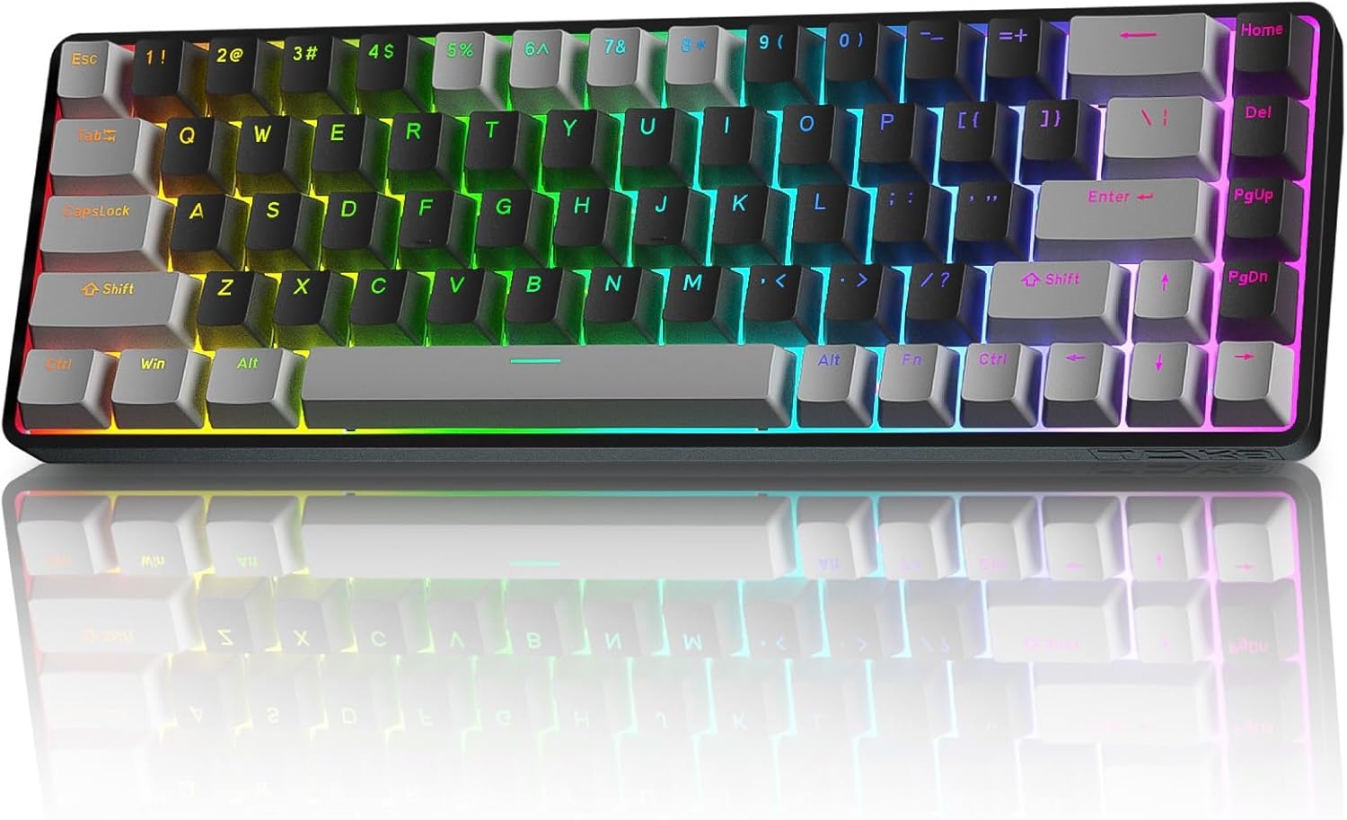 TMKB T68 Draadloze Mechanische Gaming-Toetsenbord, Tri-Mode (Bluetooth/5.0/2.4GHz/USB-C), 60% RGB Toetsenbord met 68 Toetsen (QWERTY Layout), Rode Switch - Grijs/Zwart