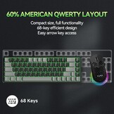TMKB T68 Draadloze Mechanische Gaming-Toetsenbord, Tri-Mode (Bluetooth/5.0/2.4GHz/USB-C), 60% RGB Toetsenbord met 68 Toetsen (QWERTY Layout), Rode Switch - Grijs/Zwart
