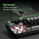 TMKB T68 Draadloze Mechanische Gaming-Toetsenbord, Tri-Mode (Bluetooth/5.0/2.4GHz/USB-C), 60% RGB Toetsenbord met 68 Toetsen (QWERTY Layout), Rode Switch - Grijs/Zwart