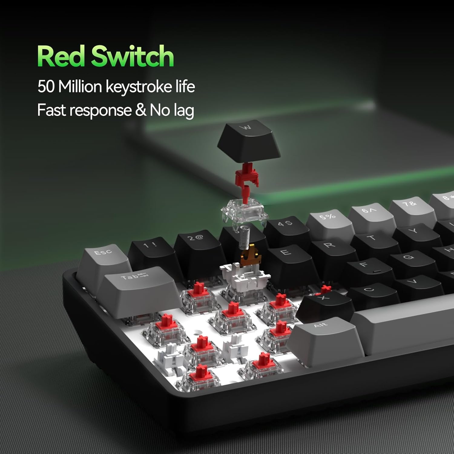 TMKB T68 Draadloze Mechanische Gaming-Toetsenbord, Tri-Mode (Bluetooth/5.0/2.4GHz/USB-C), 60% RGB Toetsenbord met 68 Toetsen (QWERTY Layout), Rode Switch - Grijs/Zwart