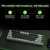 TMKB T68 Draadloze Mechanische Gaming-Toetsenbord, Tri-Mode (Bluetooth/5.0/2.4GHz/USB-C), 60% RGB Toetsenbord met 68 Toetsen (QWERTY Layout), Rode Switch - Grijs/Zwart