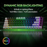 TMKB T68 Draadloze Mechanische Gaming-Toetsenbord, Tri-Mode (Bluetooth/5.0/2.4GHz/USB-C), 60% RGB Toetsenbord met 68 Toetsen (QWERTY Layout), Rode Switch - Grijs/Zwart