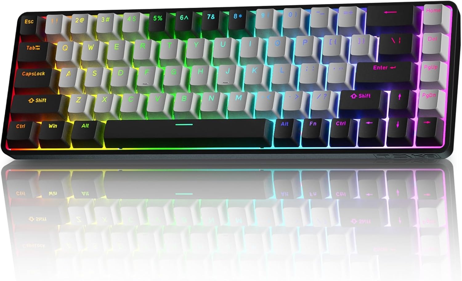 TMKB T68 Draadloze Mechanische Gaming-Toetsenbord, Tri-Mode (Bluetooth/5.0/2.4GHz/USB-C), 60% RGB Toetsenbord met 68 Toetsen (QWERTY Layout), Rode Switch - Grijs/Zwart