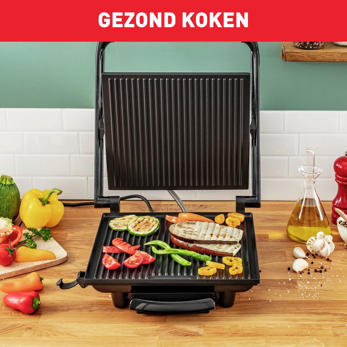 Tefal Inicio GC241D - Contactgrill - Anti-aanbaklaag - 2000W - RVS - Compact Design